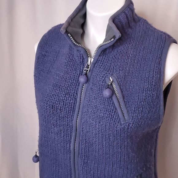 Pachamama Wool Fleece Lined Handknit Full Zip Sweater Vest Boho Blue sz S/M - Picture 6 of 8